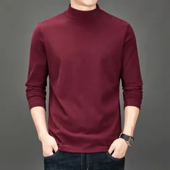 Men's Fashion Trend Solid Color Semi High Neck Base T-Shirt Autumn Winter Warmth Inner Long Sleeved Top Exquisite Men's Clothing