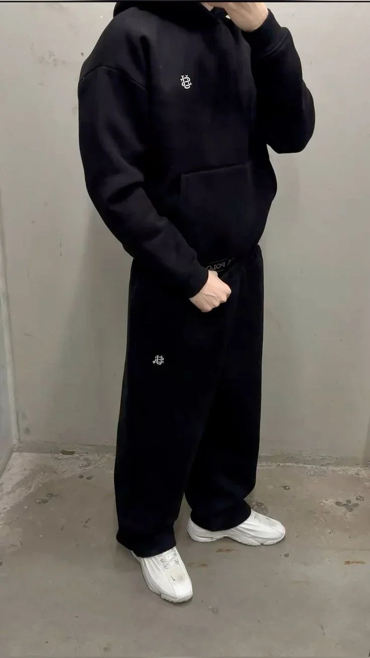Y2 Embroidered Men's Casual Hooded Suit, High-Quality Casual Business Social Suit with Elastic Waist Belt and Loose Straight Leg