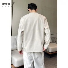 Mens Three Quarter Sleeve Henley T Shirt Linen Texture Half Button Loose Fit Lightweight Blouse