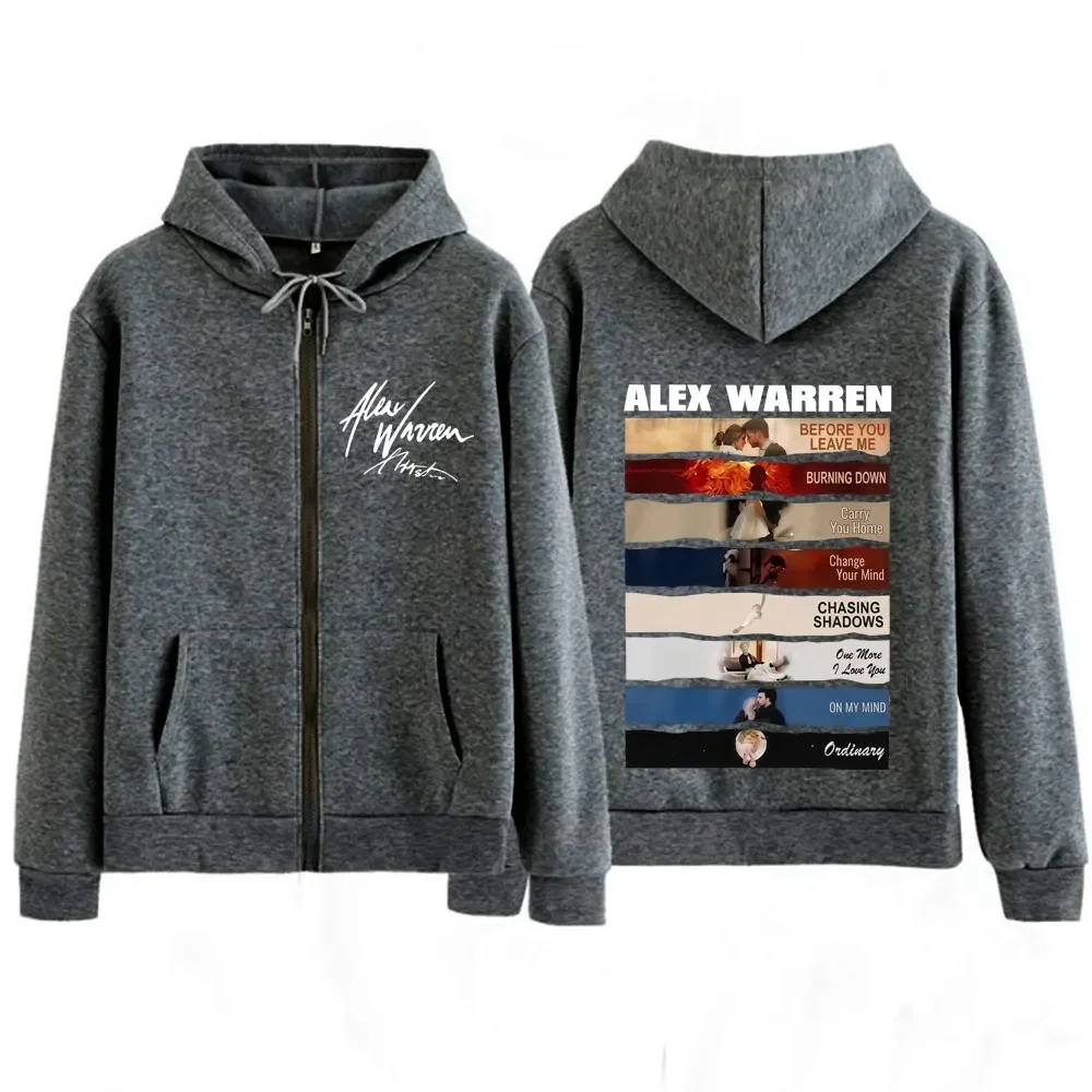 Singer Alex Warren 2026 Tour Print Zip Up Hoodie Men Women Fashion Sweatshirts Loose Casual Gothic Punk Oversized Zipper Jacket