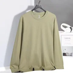 230g Threaded Round Neck Long Sleeved T-shirt With Personalized Printed Logo For Men Loose 100% Cotton Base Couple Shirt