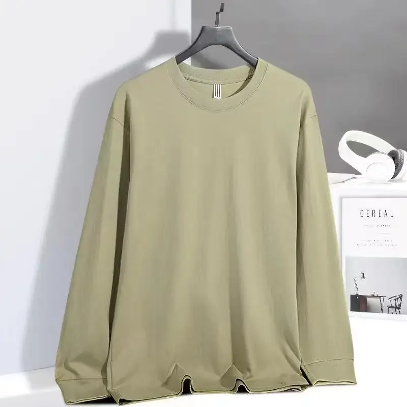 230g Threaded Round Neck Long Sleeved T-shirt With Personalized Printed Logo For Men Loose 100% Cotton Base Couple Shirt