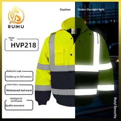 Winter High Visibility Warm Jacket for Men Fluorescent Orange Waterproof Jacket Reflective Bomber Jacket Workwear