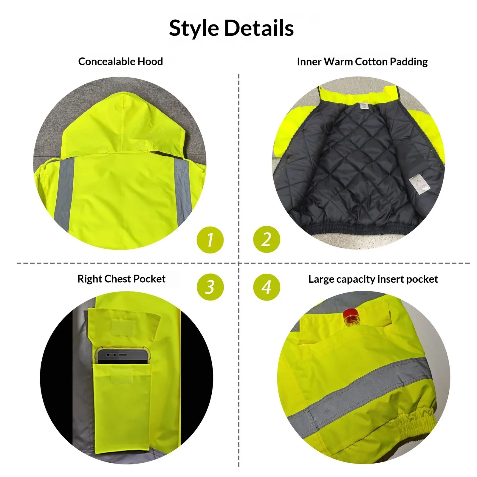 Winter High Visibility Warm Jacket for Men Fluorescent Orange Waterproof Jacket Reflective Bomber Jacket Workwear