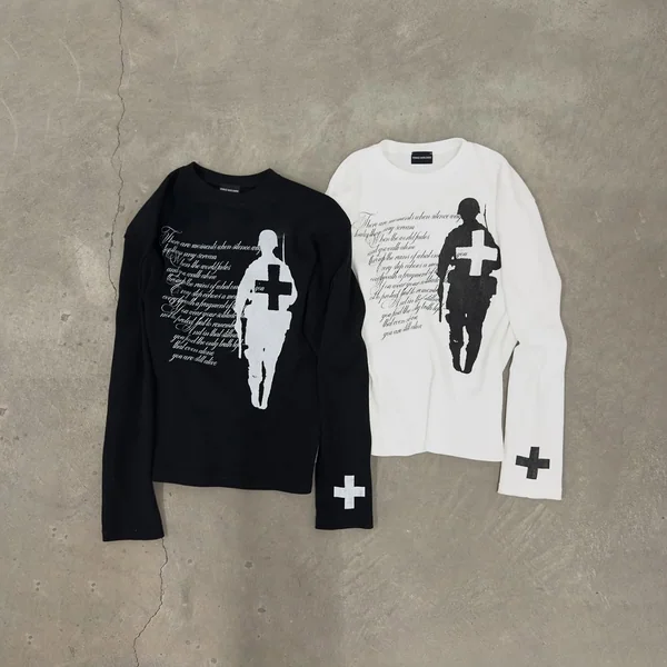 Autumn and Winter Fashion Y2K Harajuku Trendy Print Retro Round Neck Long Sleeved T-Shirt Top