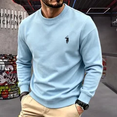 Soft cotton high-end brand men's long sleeved round neck T-shirt autumn fashion embroidered loose Korean sweatshirt casual top
