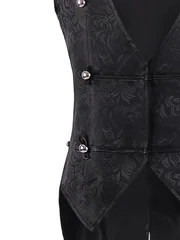 2026 New European Medieval Men's Gothic Vest, Halloween Stage Costume, Button Lapel, Slim Fit, Mid-Length Black Waistcoat