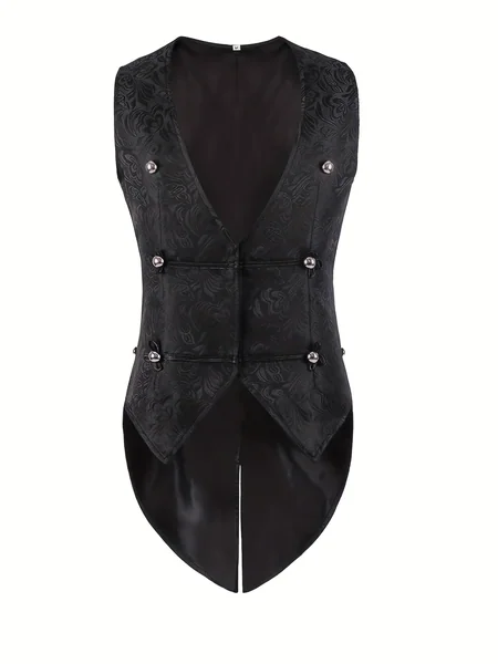 2026 New European Medieval Men's Gothic Vest, Halloween Stage Costume, Button Lapel, Slim Fit, Mid-Length Black Waistcoat