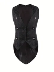 2026 New European Medieval Men's Gothic Vest, Halloween Stage Costume, Button Lapel, Slim Fit, Mid-Length Black Waistcoat