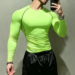 Men's Long Sleeve Compression Top Quick Dry Elastic Breathable Sports T‑Shirt for Daily Workout Running Fitness Active Wear