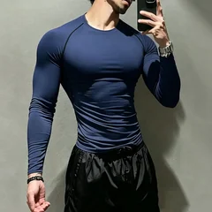 Men's Long Sleeve Compression Top Quick Dry Elastic Breathable Sports T‑Shirt for Daily Workout Running Fitness Active Wear