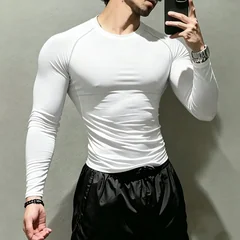 Men's Long Sleeve Compression Top Quick Dry Elastic Breathable Sports T‑Shirt for Daily Workout Running Fitness Active Wear