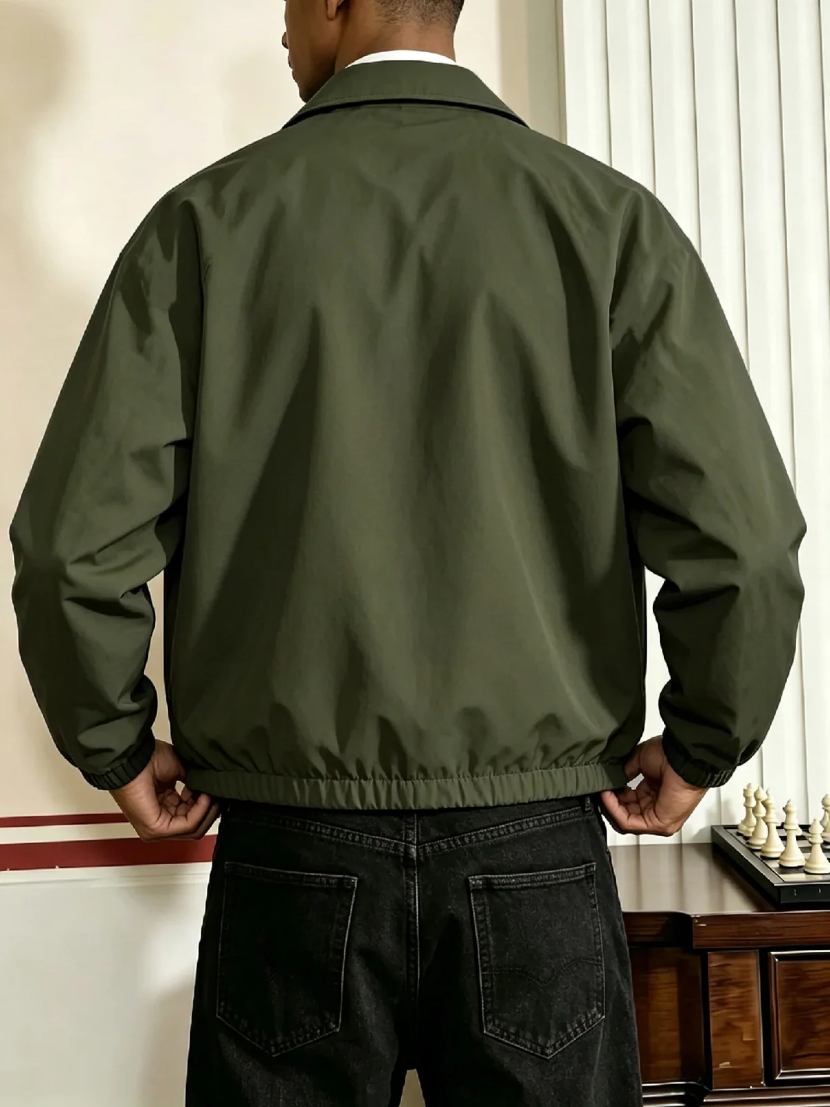 Men's Lapel Button Casual Jacket, American Vintage Loose Fit Commuter Coat, Button Placket Elastic Hem Raglan Sleeve, Side Pocke