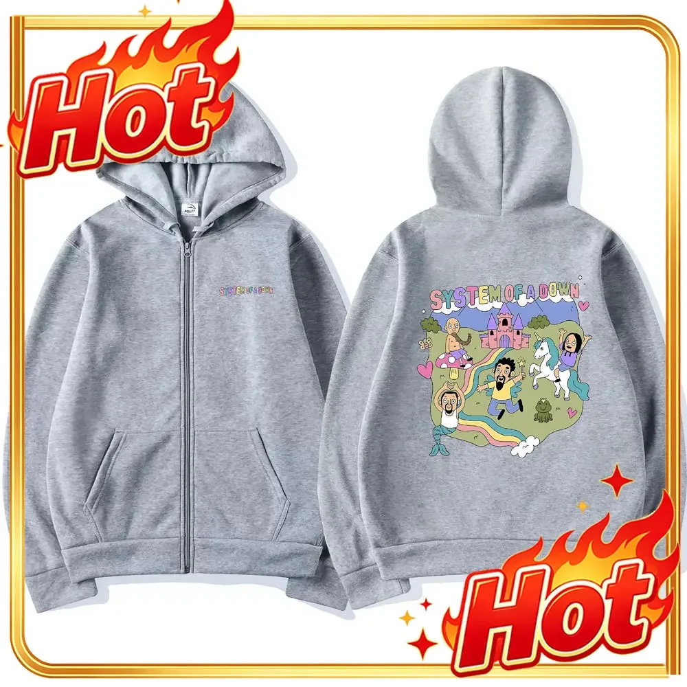System of A Down Graphic Zipper Hoodie Men Women Vintage Rock Music Band Cartoon Graphic Zip Up Hoodies Coat Men's Zip Up Jacket