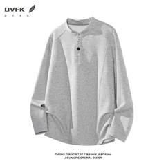 Men Raglan Sleeve Henley Long Sleeve Shirt Half Button Loose Curved Hem Casual Daily Top