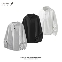 Men Raglan Sleeve Henley Long Sleeve Shirt Half Button Loose Curved Hem Casual Daily Top