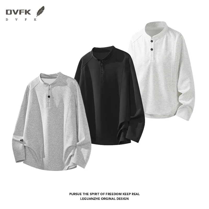 Men Raglan Sleeve Henley Long Sleeve Shirt Half Button Loose Curved Hem Casual Daily Top