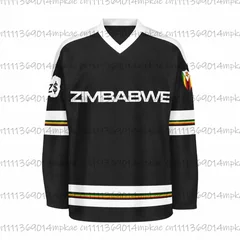 Men's Zimbabwe Printed V-Neck Long-Sleeve T-Shirt, Casual Summer Sporty Style, Fashionable Retro Streetwear Top