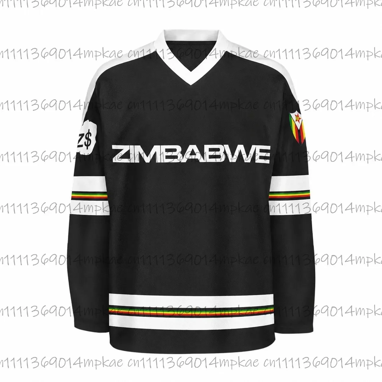 Men's Zimbabwe Printed V-Neck Long-Sleeve T-Shirt, Casual Summer Sporty Style, Fashionable Retro Streetwear Top