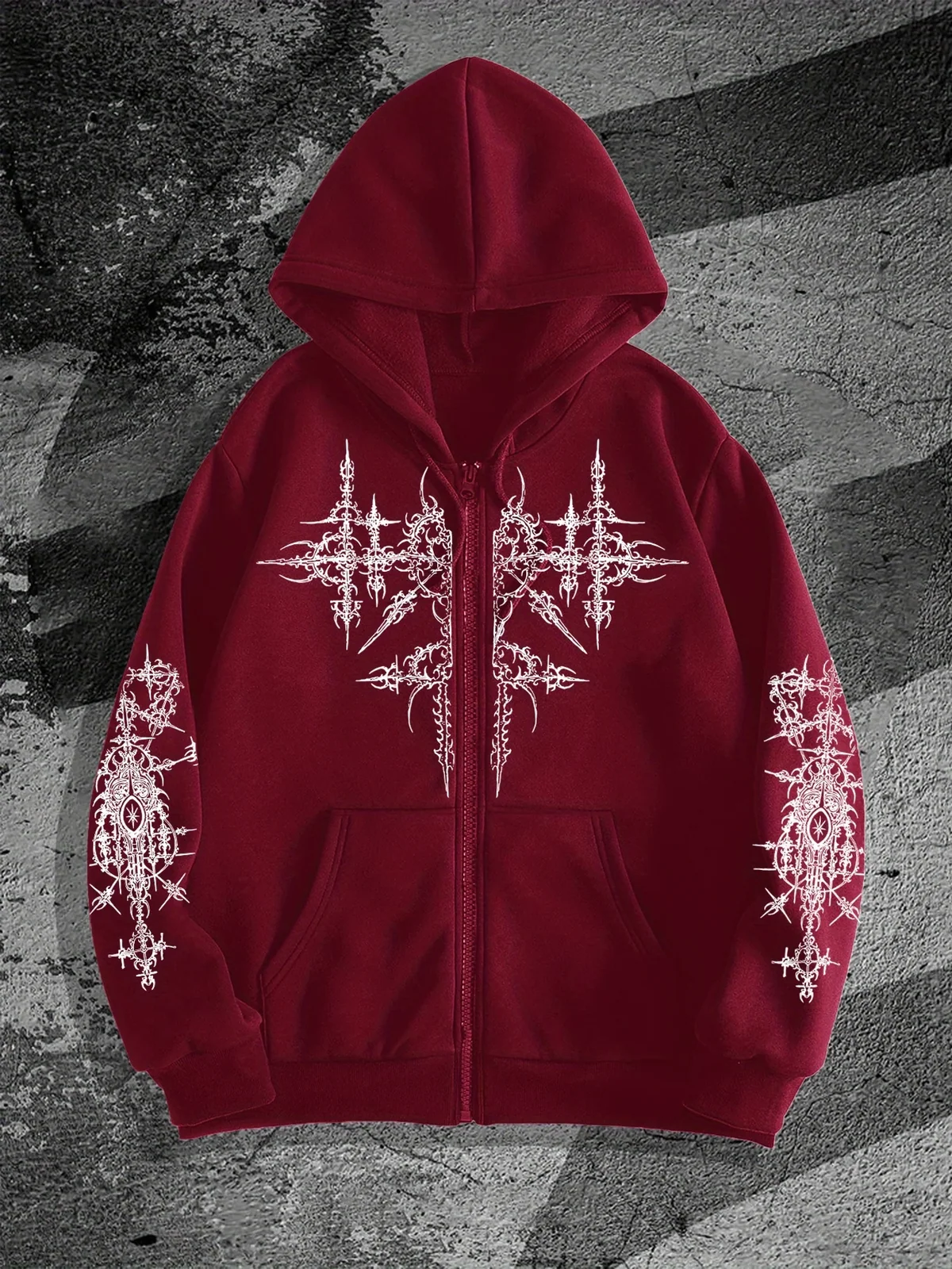 Men's Gothic Dark Style Printed Zip-Up Hoodie, a Fashionable Streetwear Zip-up Hoodie Suitable for Casual Occasions, the Perfect