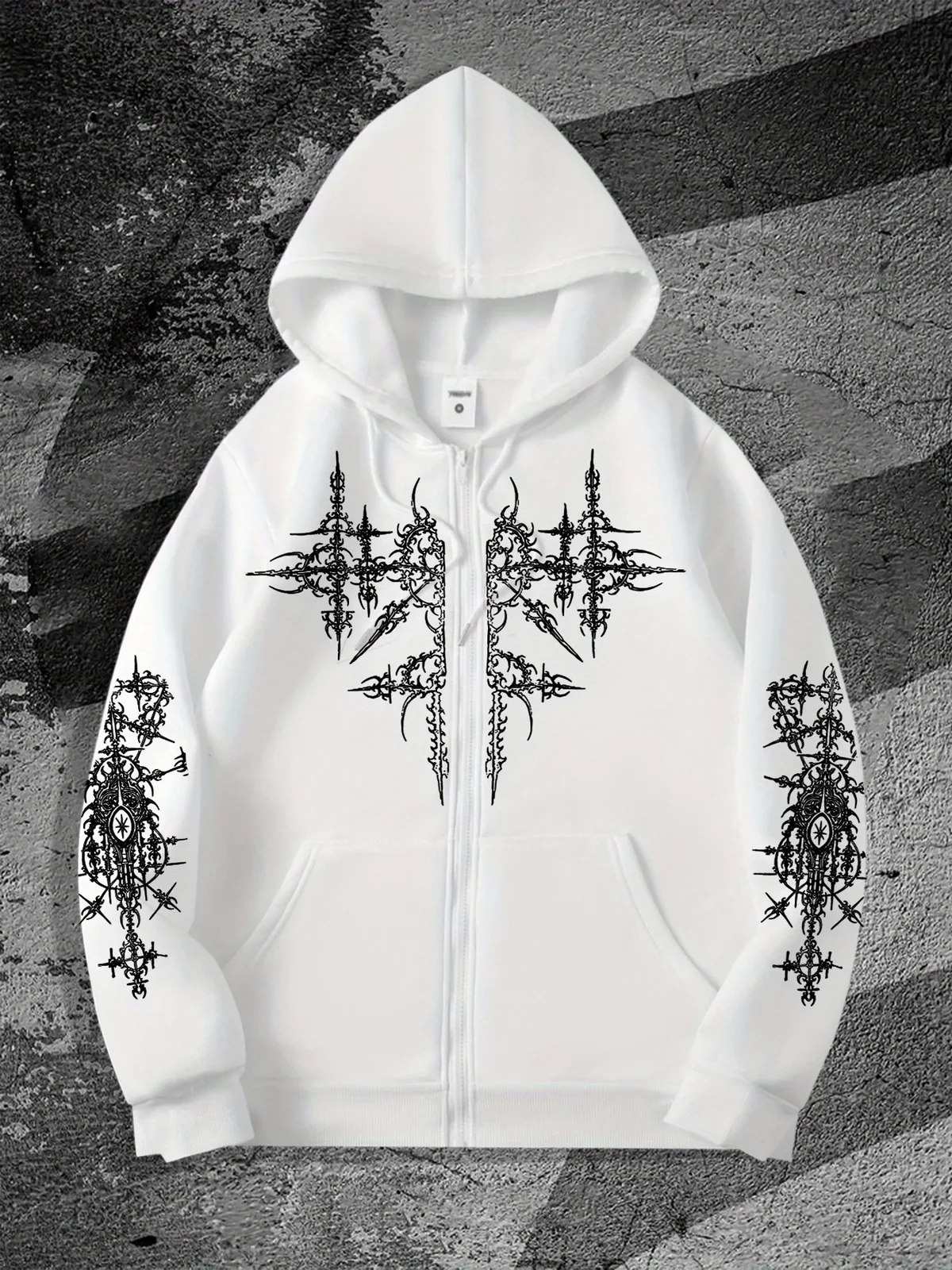 Men's Gothic Dark Style Printed Zip-Up Hoodie, a Fashionable Streetwear Zip-up Hoodie Suitable for Casual Occasions, the Perfect