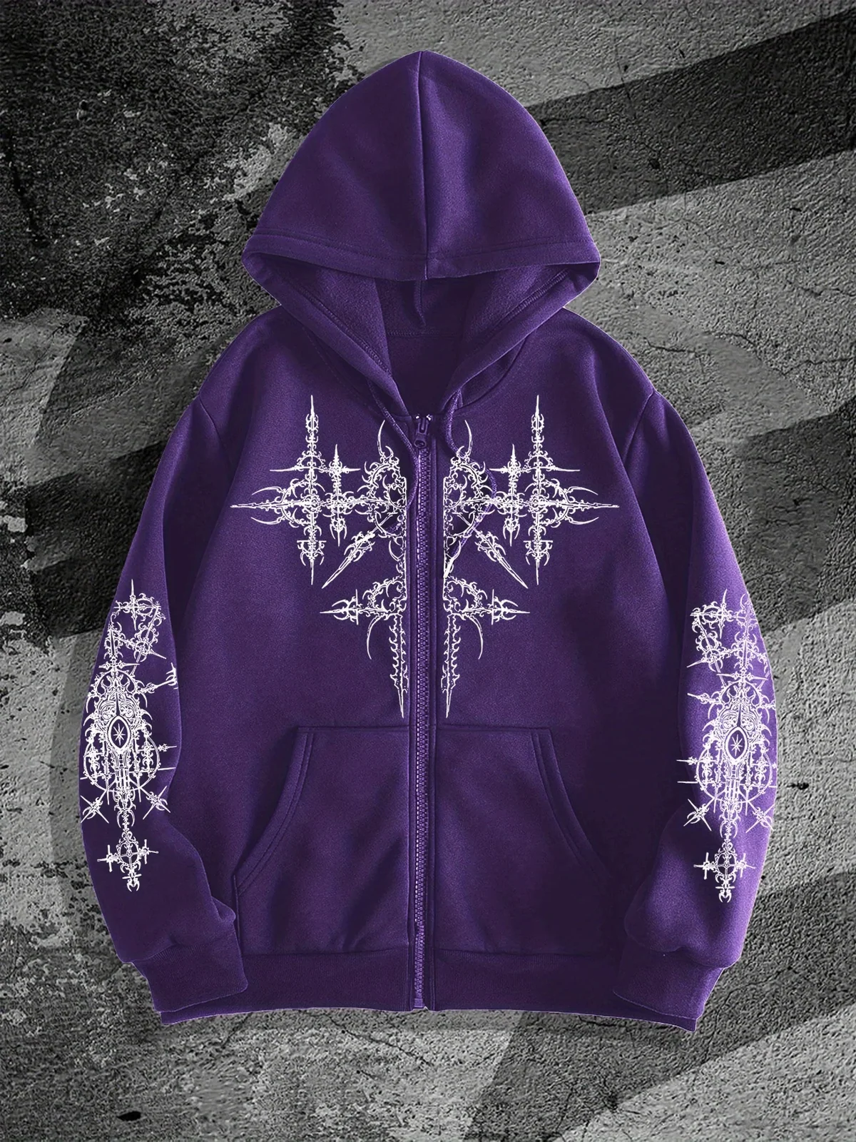 Men's Gothic Dark Style Printed Zip-Up Hoodie, a Fashionable Streetwear Zip-up Hoodie Suitable for Casual Occasions, the Perfect