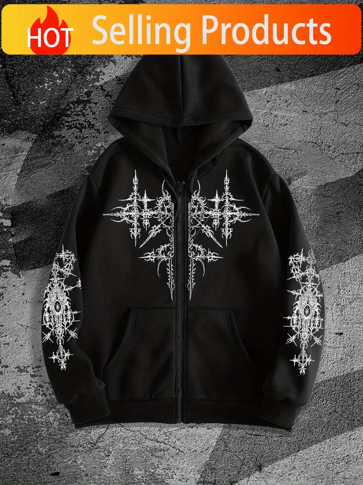 Men's Gothic Dark Style Printed Zip-Up Hoodie, a Fashionable Streetwear Zip-up Hoodie Suitable for Casual Occasions, the Perfect