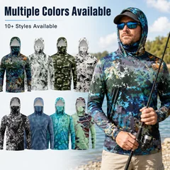 MALFC 1PC Men Hood Fishing Shirt Long Sleeve Fishing T Shirt UV Protection Fishing Apparel