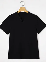 Elegant Black Henley Short-Sleeve T-Shirt for Men – Luxe Cotton Blend, Minimalist Button Placket, Breathable Silhouette, Timele