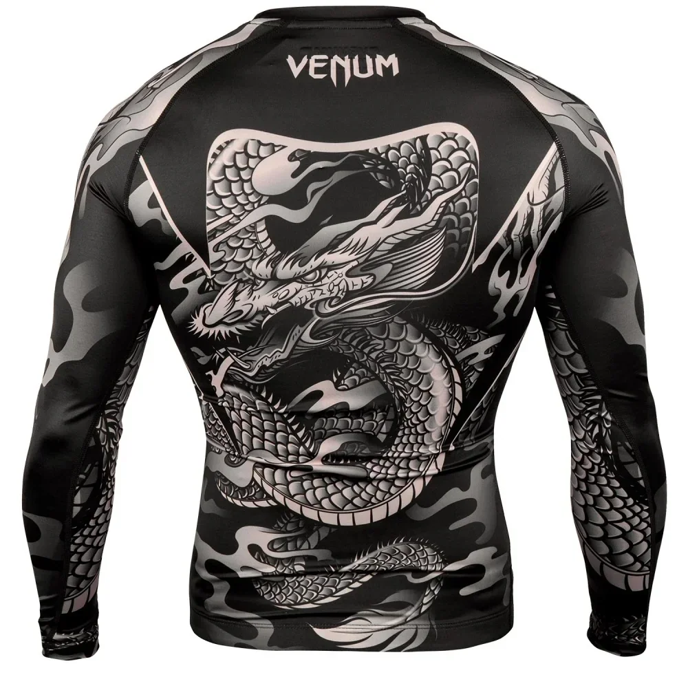Dragon Pattern Long Sleeve Compression Shirt for Fitness Training MMA BJJ Workout Anti-slip Quick Dry