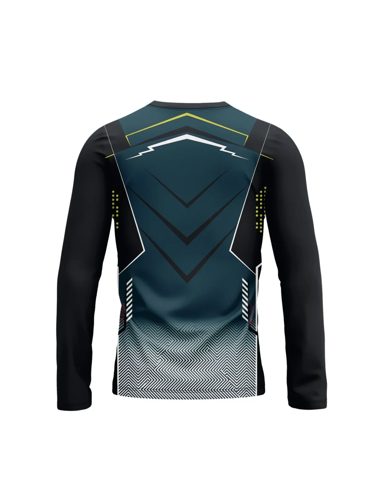 New long-sleeve T-shirt in gradient blue with geometric digital print, breathable and comfortable long-sleeve casual sports top
