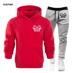 Men's Casual Hooded Top print photo Jogging Sports Suit Mountaineering Drawstring Sports Pants Two-piece Set Custom logo DIY
