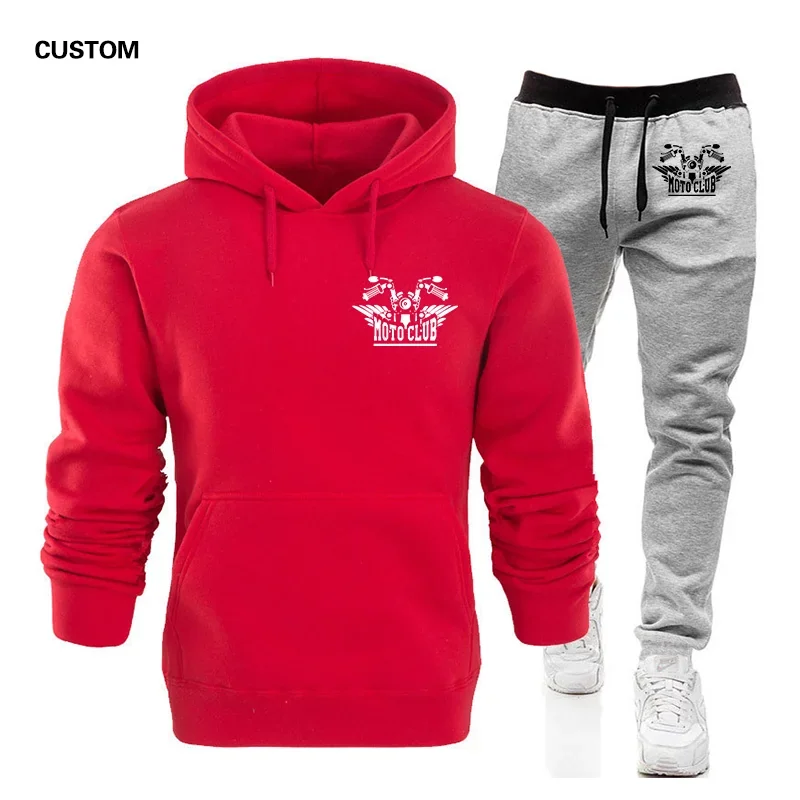 Men's Casual Hooded Top print photo Jogging Sports Suit Mountaineering Drawstring Sports Pants Two-piece Set Custom logo DIY