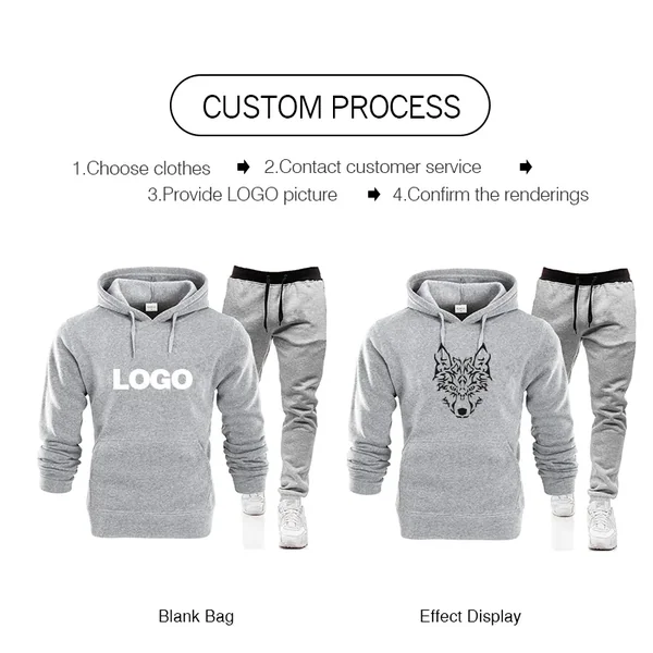 Men's Casual Hooded Top print photo Jogging Sports Suit Mountaineering Drawstring Sports Pants Two-piece Set Custom logo DIY