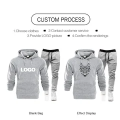 Men's Casual Hooded Top print photo Jogging Sports Suit Mountaineering Drawstring Sports Pants Two-piece Set Custom logo DIY