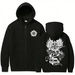 Supernatural Merch Zipper Hoodie Men Women Gothic Rock Oversized Zip Up Jacket Male Casual Retro Fleece Cotton Zip Up Sweatshirt