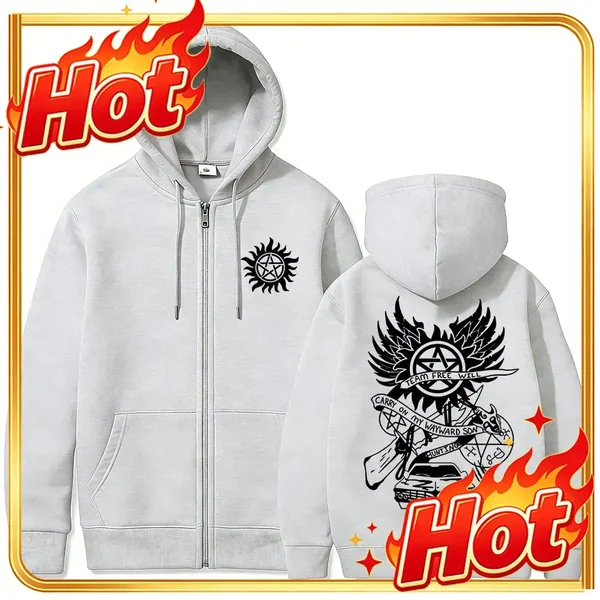 Supernatural Merch Zipper Hoodie Men Women Gothic Rock Oversized Zip Up Jacket Male Casual Retro Fleece Cotton Zip Up Sweatshirt
