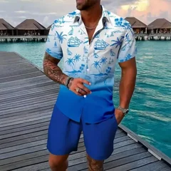 Men's Short Sleeve Shirt Digital Print Four Way Stretch Breathable Polyester Summer Fashion Casual Loose Fit Button up