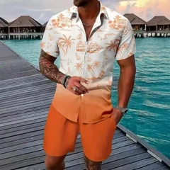 Men's Short Sleeve Shirt Digital Print Four Way Stretch Breathable Polyester Summer Fashion Casual Loose Fit Button up