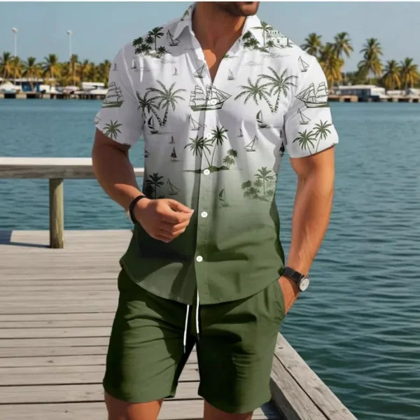 Men's Short Sleeve Shirt Digital Print Four Way Stretch Breathable Polyester Summer Fashion Casual Loose Fit Button up