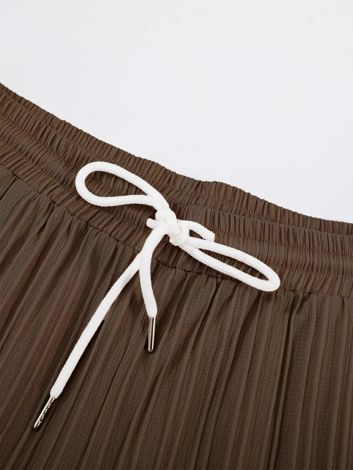 Men's Coffee Vertical Striped Textured Short Sleeve Shirt & Drawstring Pants Set Summer Casual Commuter 2 Piece Outfit