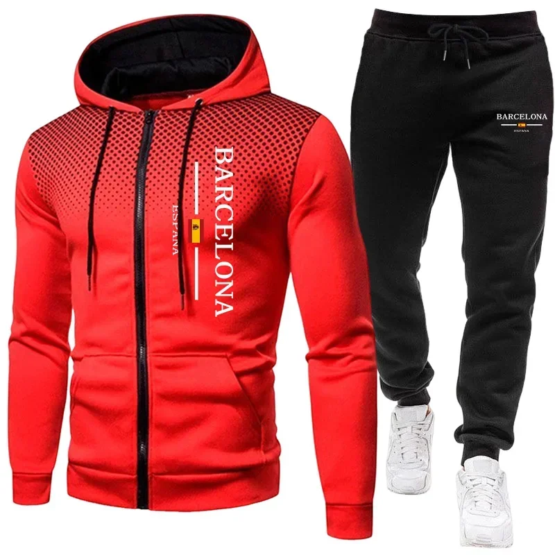New Men's Jacket Tracksuit Daily Casual Zipper Hooded Sweatshirt Dot Coat Autumn Winter Sports Clothing Outdoors Streetwear Suit