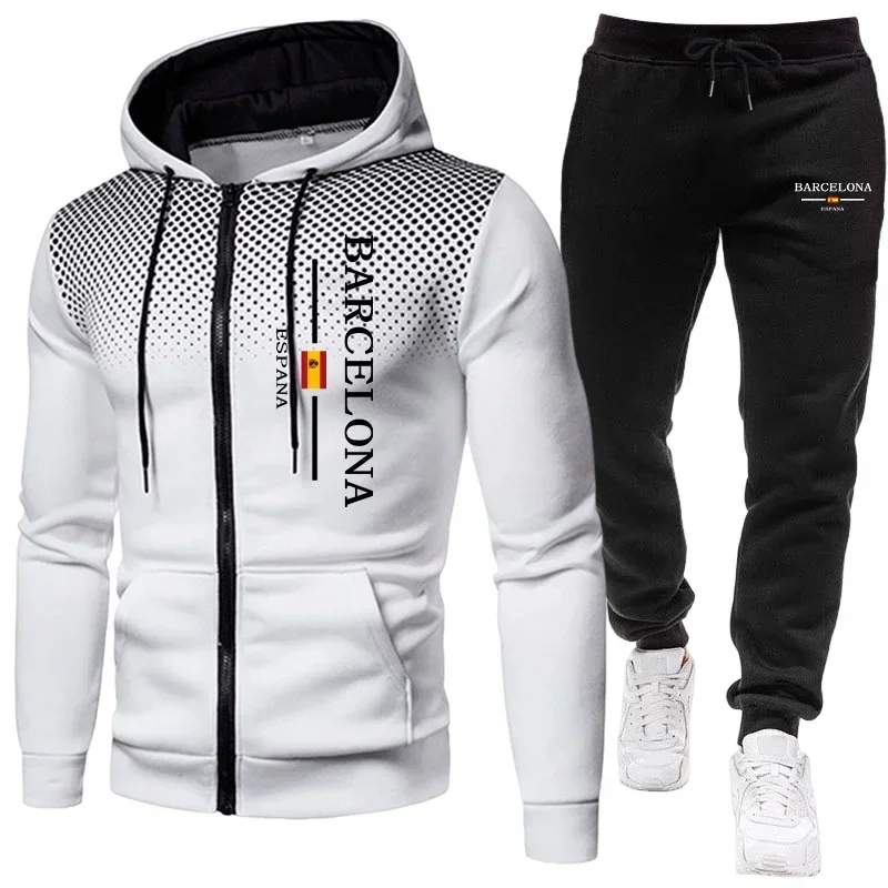 New Men's Jacket Tracksuit Daily Casual Zipper Hooded Sweatshirt Dot Coat Autumn Winter Sports Clothing Outdoors Streetwear Suit