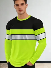 MenHigh-visibility Long-sleeved 3Dprint Black Fluorescent Green Contrast Color BreathableQuick-dry Outdoor Construction Workwear