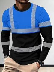 MenHigh-visibility Long-sleeved 3Dprint Black Fluorescent Green Contrast Color BreathableQuick-dry Outdoor Construction Workwear