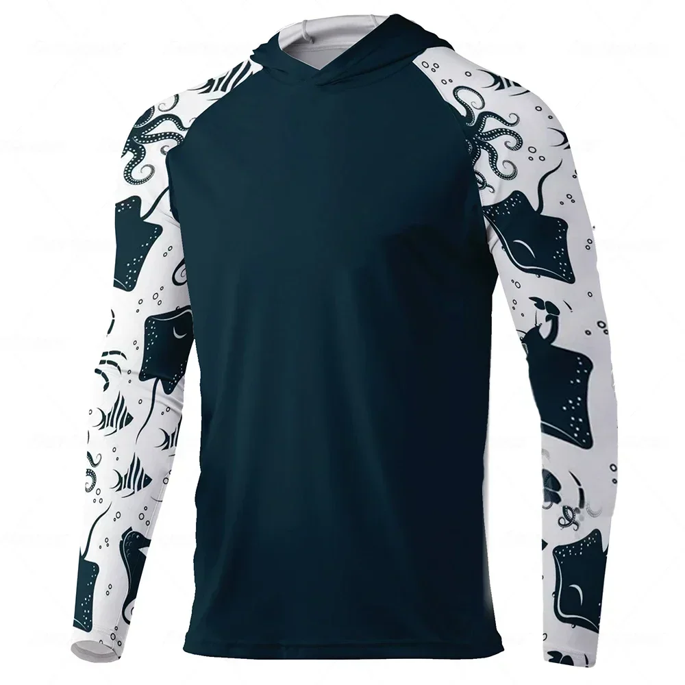 UPF50+ Men Half Collar Long Sleeve Fishing Shirt Quick Dry Sun Protective Outdoor Top