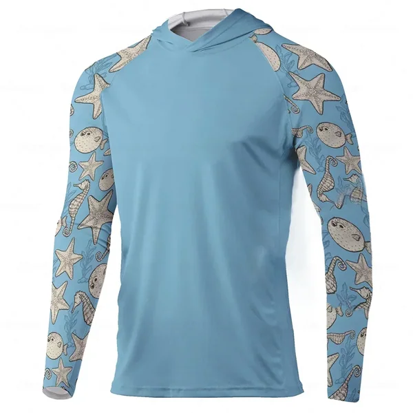 UPF50+ Men Half Collar Long Sleeve Fishing Shirt Quick Dry Sun Protective Outdoor Top