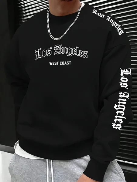 2026 Autumn/Winter Men's Round-neck Sweatshirt with Letter Print - Comfortable Soft Casual Fashionable Streetwear for Men