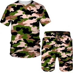 Camouflage Men's Suits Camo 3D Print T-Shirts Shorts 2-Piece Sets Casual Tracksuits Streetwear Oversized Outfits Man Clothing