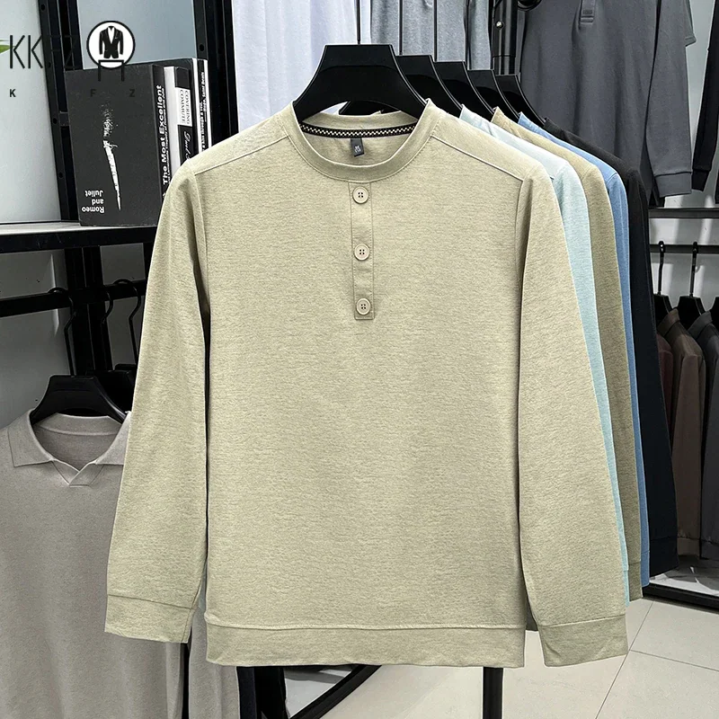 Men's Soft Henley Neck Pullover With Button Placket Long Sleeve Shirt For Daily Wear And Business